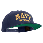 Licensed Navy Veteran Letters Embroidered 5 Panel Flat Bill Twill Snapback Solid Cap - Navy OSFM