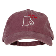 Rhode Island with Map Outline Embroidered Washed Cotton Cap