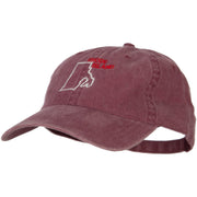 Rhode Island with Map Outline Embroidered Washed Cotton Cap