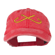 Fishing Crossed Fishhooks Embroidered Washed Cap