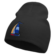 Sailboat Icon Embroidered 8 Inch Short Beanie - Black OSFM