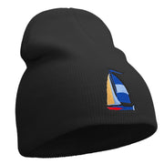 Sailboat Icon Embroidered 8 Inch Short Beanie - Black OSFM