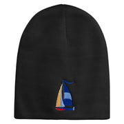 Sailboat Icon Embroidered 8 Inch Short Beanie - Black OSFM