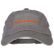 Thin Orange Line American Flag Embroidered Unstructured Cotton Washed Cap