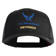 US Air Force Retired with Wing Embroidered Cotton Mesh Cap - Black OSFM