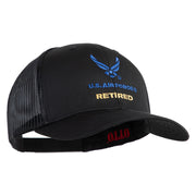 US Air Force Retired with Wing Embroidered Cotton Mesh Cap - Black OSFM