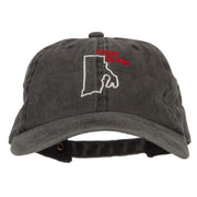 Rhode Island with Map Outline Embroidered Washed Cotton Cap