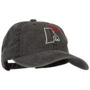 Rhode Island with Map Outline Embroidered Washed Cotton Cap