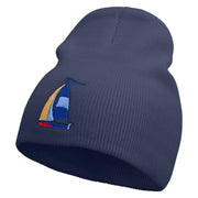 Sailboat Icon Embroidered 8 Inch Short Beanie - Navy OSFM