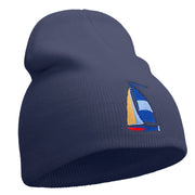 Sailboat Icon Embroidered 8 Inch Short Beanie - Navy OSFM