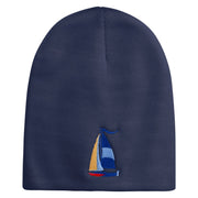 Sailboat Icon Embroidered 8 Inch Short Beanie - Navy OSFM