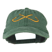 Fishing Crossed Fishhooks Embroidered Washed Cap