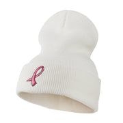 Hot Pink Breast Cancer Logo Embroidered Long Beanie