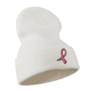 Hot Pink Breast Cancer Logo Embroidered Long Beanie