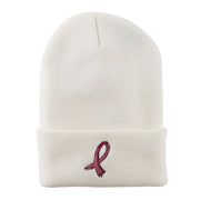 Hot Pink Breast Cancer Logo Embroidered Long Beanie