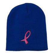 Hot Pink Ribbon Breast Cancer Embroidered Short Beanie