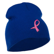 Hot Pink Ribbon Breast Cancer Embroidered Short Beanie