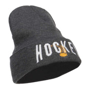 Hockey with Puck Embroidered Long Beanie