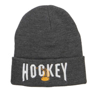 Hockey with Puck Embroidered Long Beanie