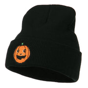 Halloween Happy Pumpkin Face Embroidered Long Beanie