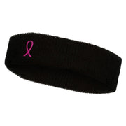 Hot Pink Ribbon Breast Cancer Embroidered Head Band