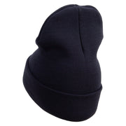 Licensed Made in USA Navy Veteran Letters Logo Embroidered 12 Inch Solid Knit Cuff Long Beanie - Navy OSFM