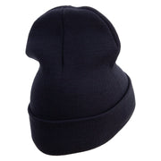 Licensed Made in USA Navy Veteran Letters Logo Embroidered 12 Inch Solid Knit Cuff Long Beanie - Navy OSFM