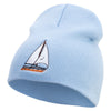 Sailing Lake Boat Embroidered 8 inch Acrylic Short beanie - Lt-Blue OSFM