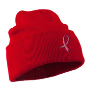 Hot Pink Breast Cancer Logo Embroidered Long Beanie