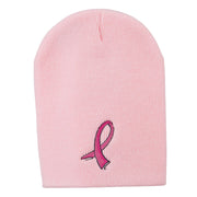 Hot Pink Ribbon Breast Cancer Embroidered Short Beanie