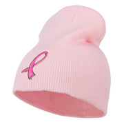 Hot Pink Ribbon Breast Cancer Embroidered Short Beanie