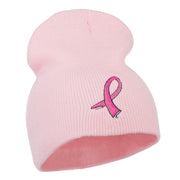 Hot Pink Ribbon Breast Cancer Embroidered Short Beanie