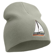 Sailing Lake Boat Embroidered 8 inch Acrylic Short beanie - Grey OSFM