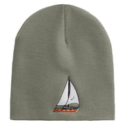 Sailing Lake Boat Embroidered 8 inch Acrylic Short beanie - Grey OSFM