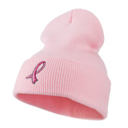 Hot Pink Breast Cancer Logo Embroidered Long Beanie