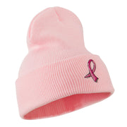 Hot Pink Breast Cancer Logo Embroidered Long Beanie