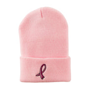 Hot Pink Breast Cancer Logo Embroidered Long Beanie