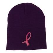 Hot Pink Ribbon Breast Cancer Embroidered Short Beanie