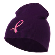 Hot Pink Ribbon Breast Cancer Embroidered Short Beanie