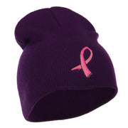 Hot Pink Ribbon Breast Cancer Embroidered Short Beanie