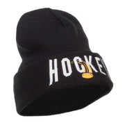 Hockey with Puck Embroidered Long Beanie