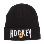 Hockey with Puck Embroidered Long Beanie