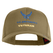 US Air Force Veteran with Wing Embroidered Cotton Mesh Cap - Khaki OSFM