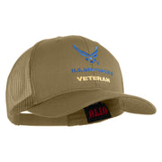 US Air Force Veteran with Wing Embroidered Cotton Mesh Cap - Khaki OSFM