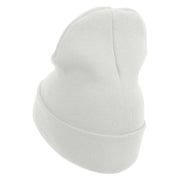 Licensed Made in USA Navy Veteran Letters Logo Embroidered 12 Inch Solid Knit Cuff Long Beanie - White OSFM