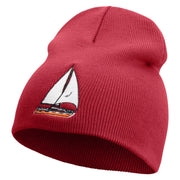 Sailing Lake Boat Embroidered 8 inch Acrylic Short beanie - Red OSFM