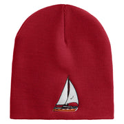 Sailing Lake Boat Embroidered 8 inch Acrylic Short beanie - Red OSFM