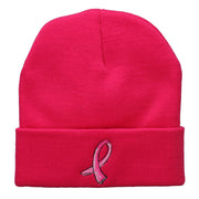 Hot Pink Breast Cancer Logo Embroidered Long Beanie