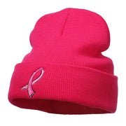 Hot Pink Breast Cancer Logo Embroidered Long Beanie