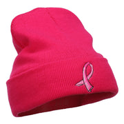 Hot Pink Breast Cancer Logo Embroidered Long Beanie